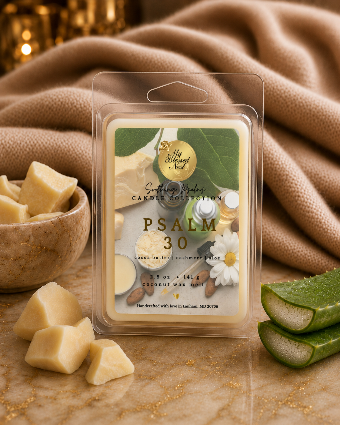 “Psalm 30” Wax Melts (Cocoa Butter, Cashmere & Aloe)
