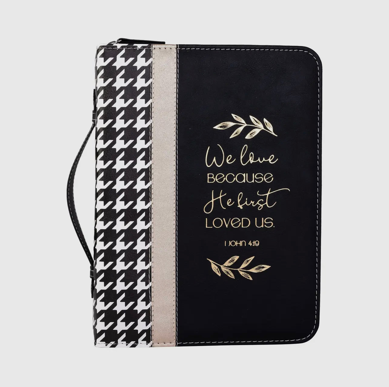 Divine Details: Bible Cover - Houndstooth & Gold "He First Loved Us"