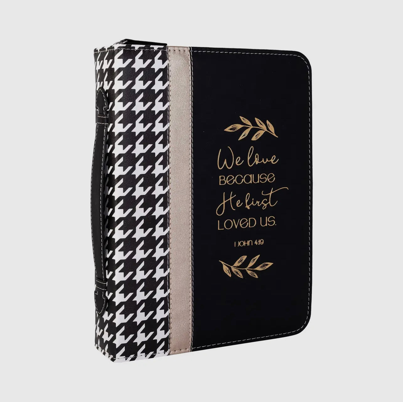 Divine Details: Bible Cover - Houndstooth & Gold "He First Loved Us"