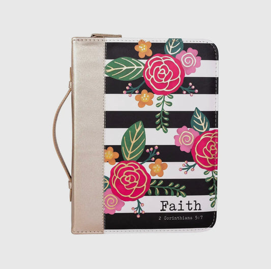 Divine Details: Bible Cover - Black & White Floral "Faith"