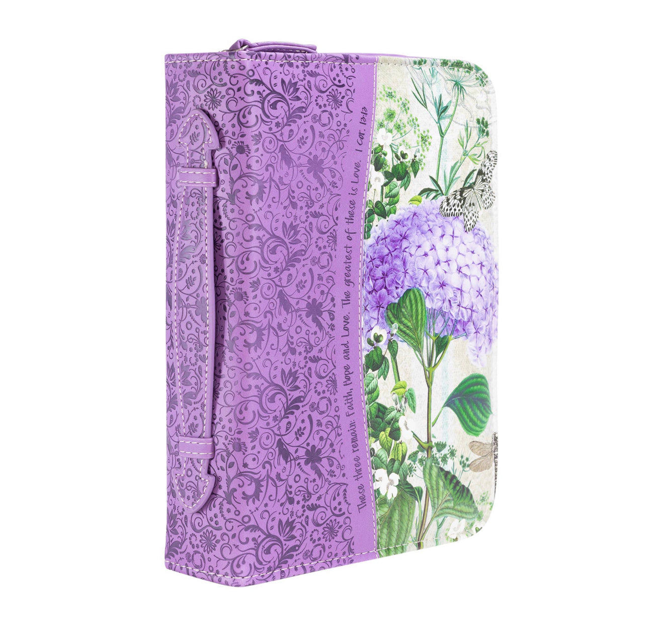 Divine Details: Bible Cover - Purple Hydrangeas "1 Corinth. 13:13"