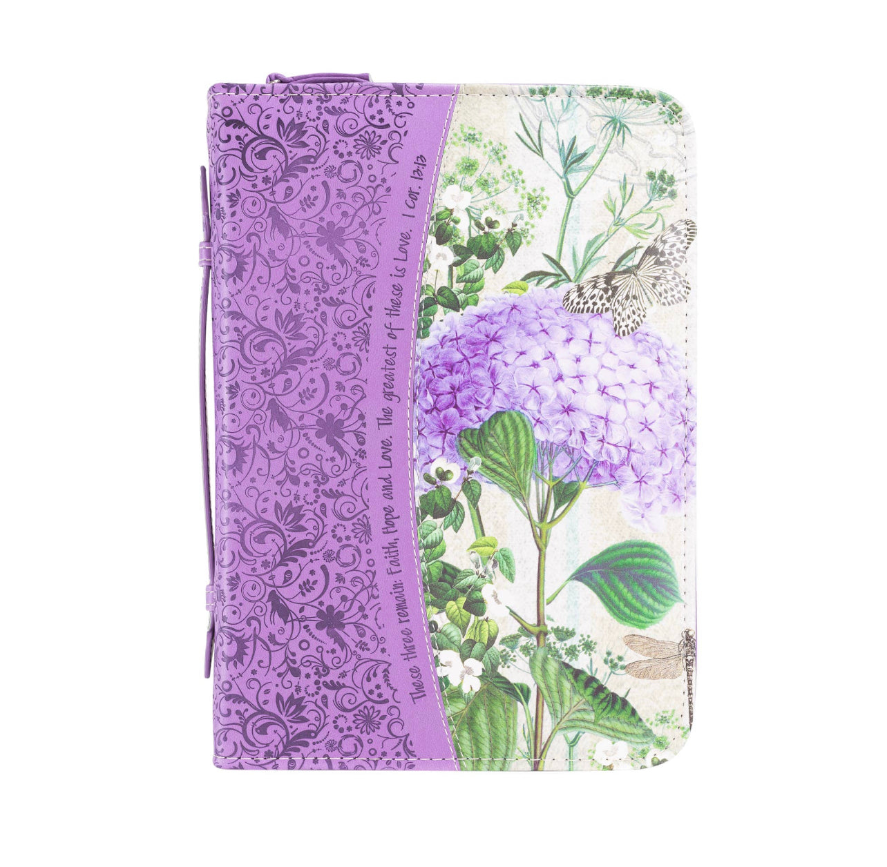 Divine Details: Bible Cover - Purple Hydrangeas "1 Corinth. 13:13"