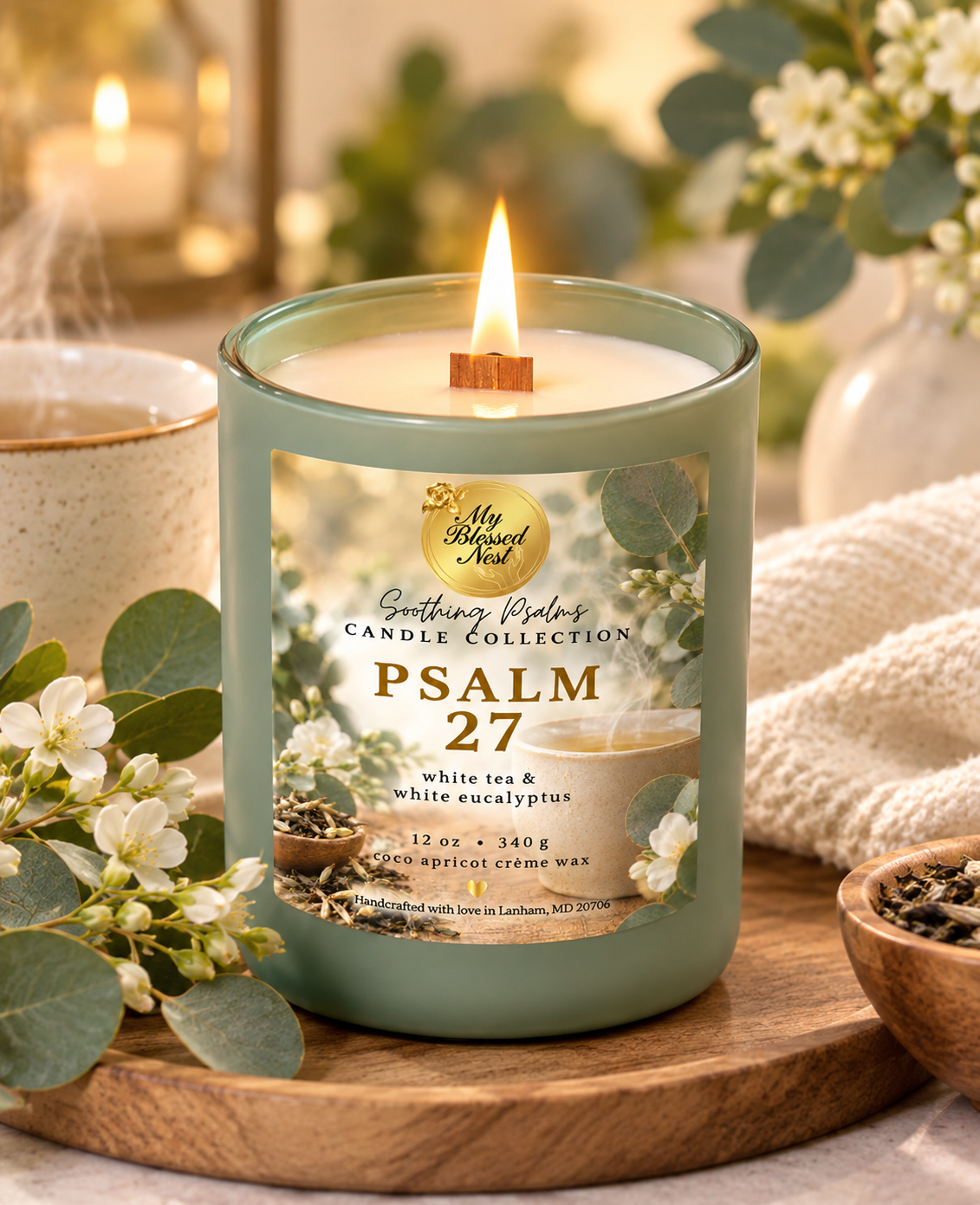 Psalm 27 Candle - White Eucalyptus & White Tea (12 oz Candle)