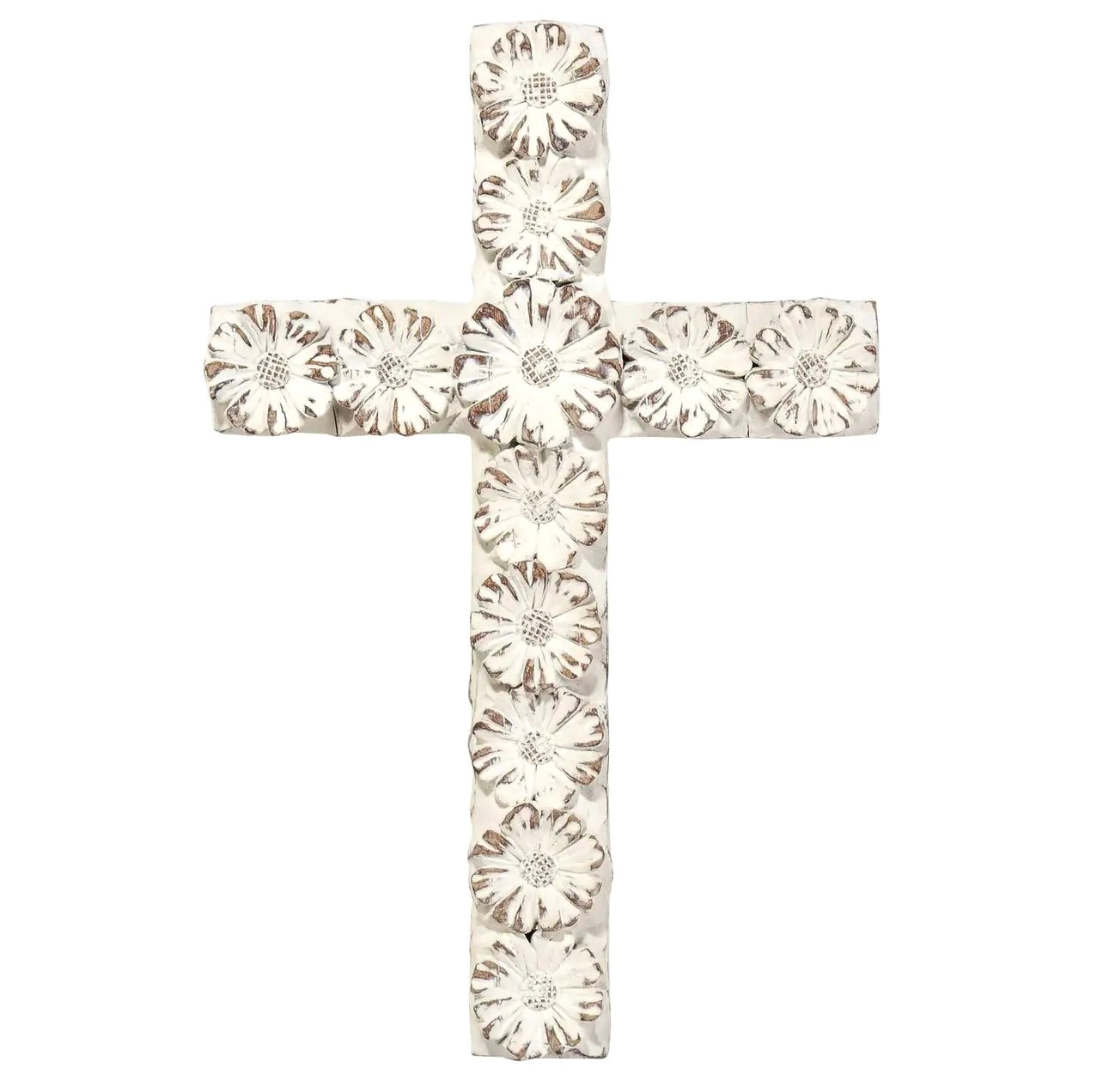 White Floral Resin Wall Cross