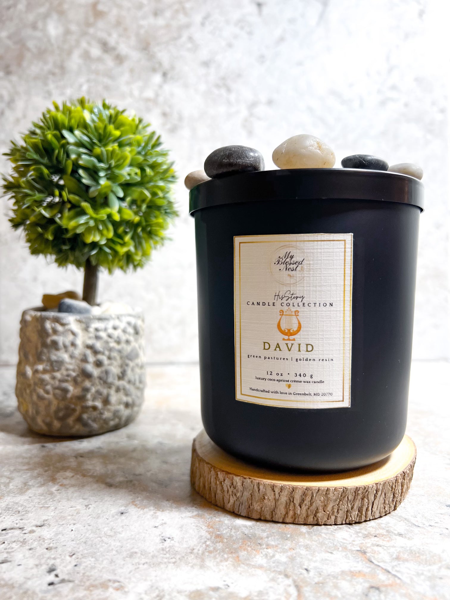 12 oz David Candle, label facing slight left, from our His Story Candle Collection