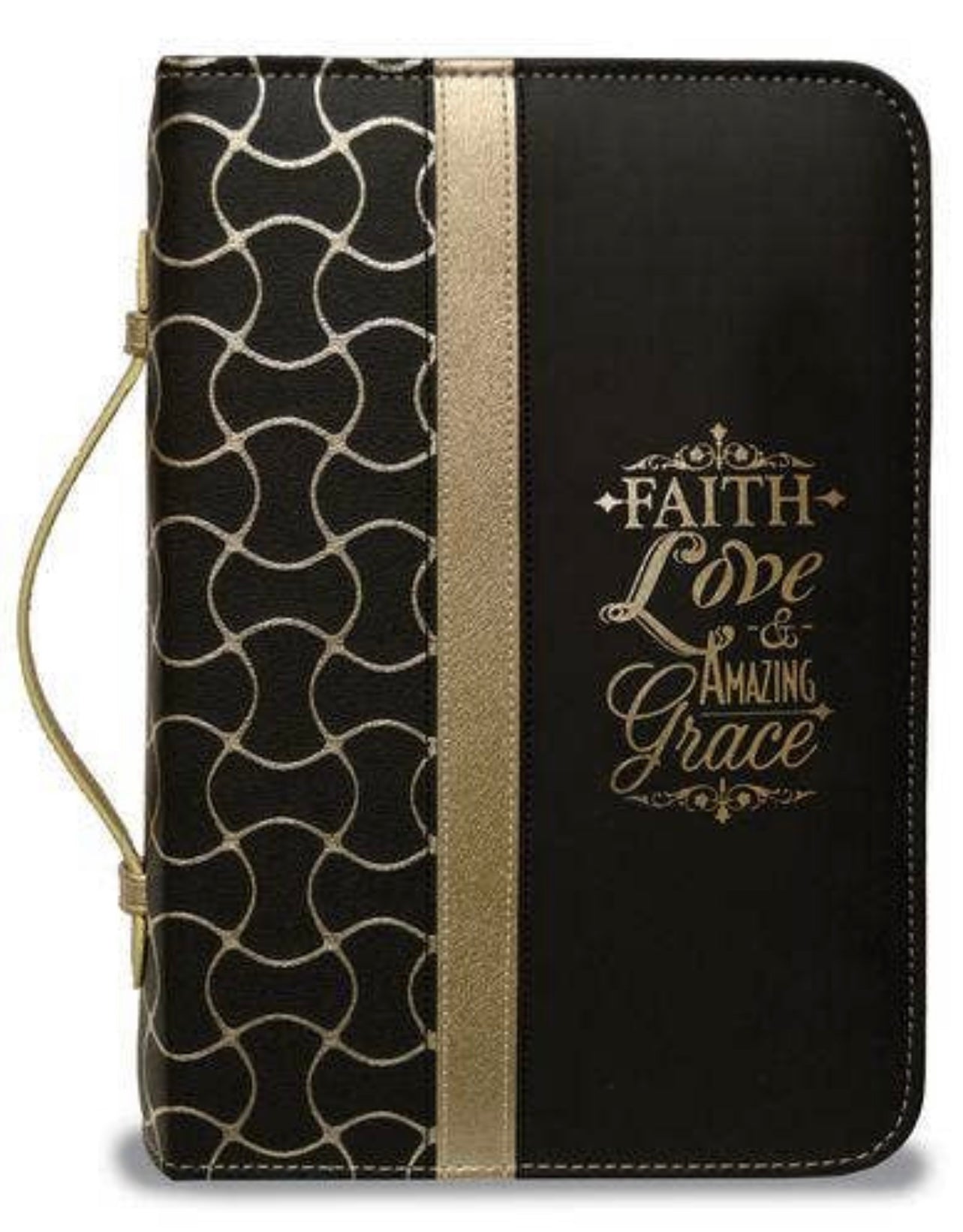 Divine Details: Bible Cover - Black And Gold "Faith Love Amazing Grace"